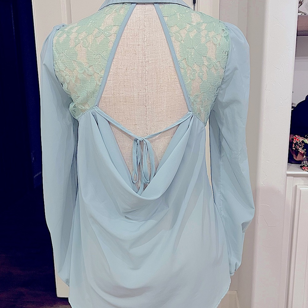 Lace Button Down Top With Draped Back Detailing (… - image 2